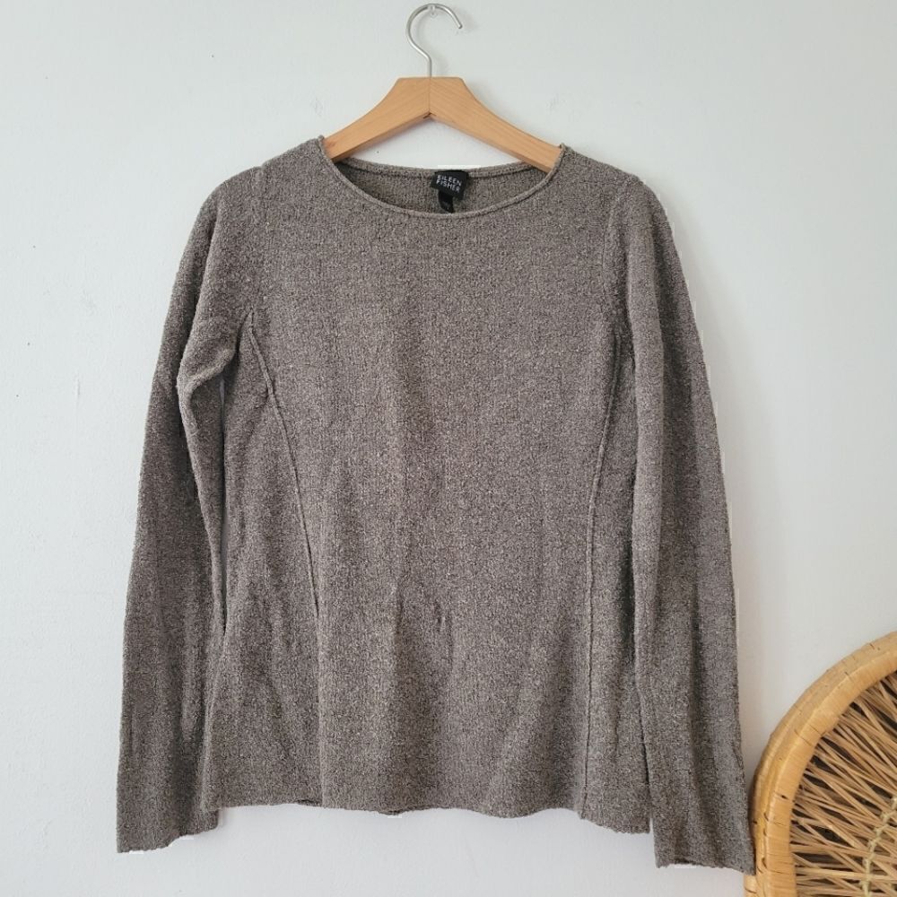 Eileen Fisher Silk Top Textured S Neutral Gray